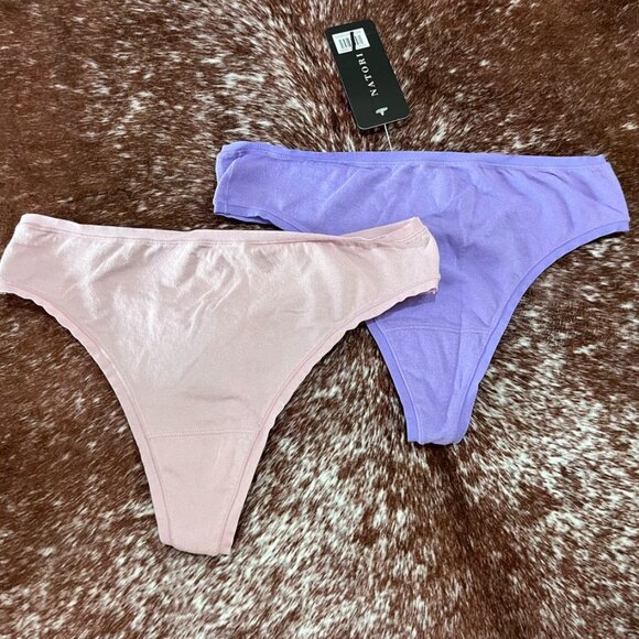 Natori Bliss Bare Cotton Thong 2-Pack Rose Mist & Violet Blue M - Picture 6 of 8